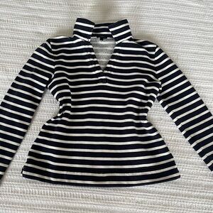 Talbots navy and white striped vneck collared long sleeve shirt/crewneck/sweater